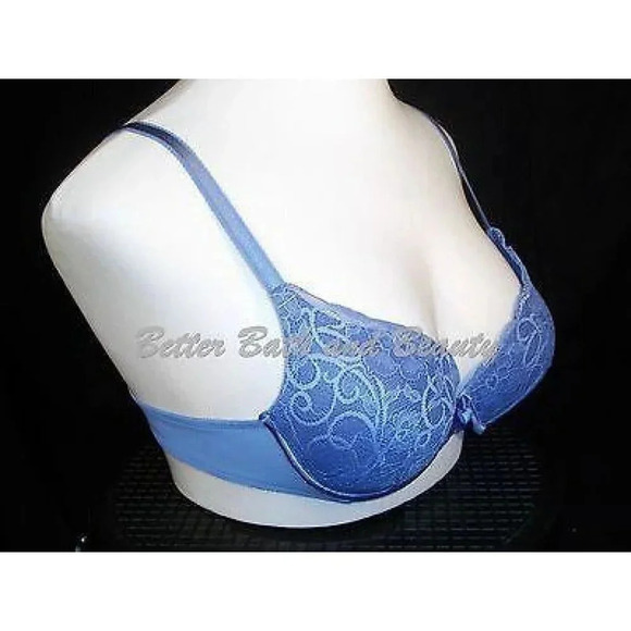 34B Lily of France 2131701 Soiree Extreme Ego Boost Lace Underwire Bra Blue  New - Picture 2 of 3